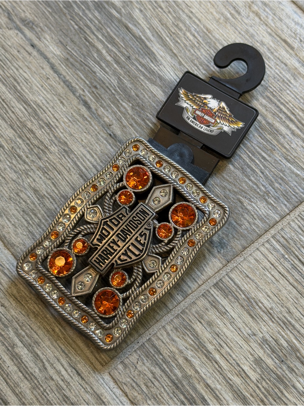 New Harley Davidson Silver Orange Rhinestone Belt Buckle 2009 Nwt Unisex